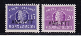 1954 Italia Italy Trieste A RECAPITO AUTORIZZATO Serie Di 2v., 20 Lire Nuova Soprastampa 5A MNH** - Colis Postaux/concession