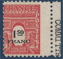 France N°708* 1fr 50 Arc De Triomphe BDFeuille Variété De Piquage à Cheval TTB Signé Calves - 1944-45 Arc Of Triomphe