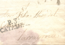 D.P. 5. 1814. Carta De Barcelona A Tarragona. Marca "P.31/CATALUÑA" Nº 2 En Negro De Pons. Rarísima Y Excepcional Aplica - ...-1850 Prephilately