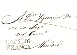 D.P. 5. 1836. Carta De Sitges A Madrid. Marca CATÑA 36/Franca Nº 4 En Negro. Magnífica Y Rara. - ...-1850 Prephilately