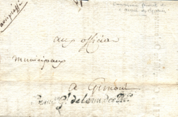 1795 (15 FEB). Carta De Toulouse A Gironde. Marca VII-14 "Com. Gl De L'arm Des Pirés" En Negro. Mury Rara. - War Stamps