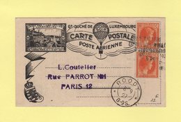 Luxembourg - Carte Postale Par Ballon Destination Paris - Roodt 8-9-1927 - Brieven En Documenten