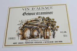 Etiquette Neuve Jamais Servie Vin D Alsace  GEWURZTRAMINER    Andre Ehrhart A Wettolsheim - Gewurztraminer