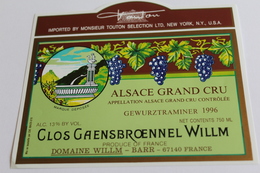 Etiquette Neuve Jamais Servie Vin D Alsace  GEWURZTRAMINER   Alsace Grand Cru Clos Gaensbroennel Willm - Gewurztraminer