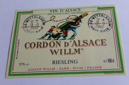 Etiquette Neuve Jamais Servie Vin D Alsace RIESLING CORDON D ALSACE WILLM Barr - Riesling