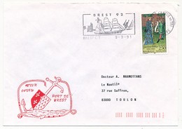 FRANCE - 2,50 Gaston Fébus, OMEC BREST Centre De Tri 1991- Cachet Rouge "Port De Brest" - Seepost