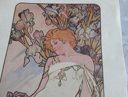 Illustration Ancienne Signée MUCHA / Papier Toilé / 22 X 41,5 Cm / Non Copie / Femme Aux Iris / Prototype CPA ? - Mucha, Alphonse