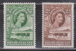 BECHUANALAND PROTECTORATE Scott # 154, 156 MH - QEII & Cattle - 1933-1964 Colonia Británica