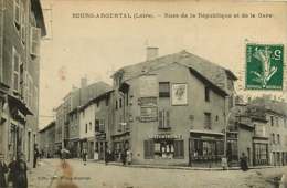 #240619 - 42 BOURG ARGENTAL Rues De La République Et De La Gare - Pub MOTRICINE Affiche LU - Bourg Argental
