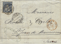 1869- Lettre De GENEVE A Affr. 30 C  + Entrée SUISSE-AMB. M. CENIS  Rouge Pour St Jean De Maurienne - Marques D'entrées