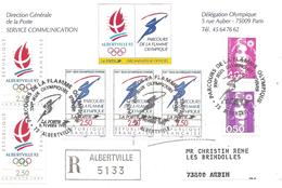 1992 Arrivée De La Flamme OLympique à Albertville :carte De La Delégation Olympique De La Poste Recommandée - Inverno1992: Albertville