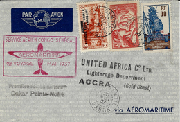 Mai 1937- Env. De PORT-GENTIL  Pour Accra ( Gold Coast )  Service Aérien CONGO-SENEGAL  1 Er Voyage - Covers & Documents