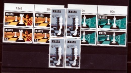 1980 Malta OLIMPIADI DEGLI SCACCHI 4 Serie Di 3 Valori Quartina MNH** Bl.4 - Malta
