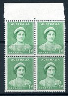 Australia 1937-49 KGVI Definitives (p.15 X 14) - 1d Queen Elizabeth - Block Of 4 MNH (SG 180) - Nuevos