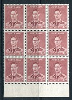 Australia 1937-49 KGVI Definitives (p.15 X 14) - 1½d King George VI Block Of 9 HM (SG 182) - Neufs