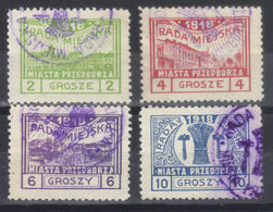 POLOGNE   PRZEDBORZ     1918-19 Timbres Locaux   Cat. MICHEL  N°s 15 à 18 - Used Stamps