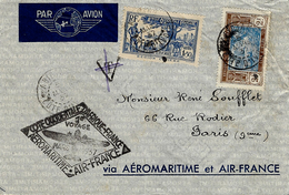 MARS 37 -enveloppe D'ABIDJIAN  Pour Paris  " Cote Occidentale D'Afrique -France  "  Noir 1er Voyage - Briefe U. Dokumente