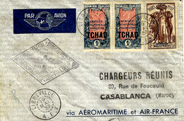 MAI 37 -enveloppe De LIBREVILLE  Pour Casablanca  " Congo-Sénégal -Sénégal-Maroc " Noir 1er Voyage - Storia Postale