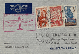 MAI 1937 - Enveloppe De PORT GENTIL  Pour ACCRA - "service Aérien CONGO-SENEGAL  "    1 Er Voyage - Storia Postale