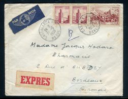Maroc - Enveloppe En Exprès De Casablanca Pour Bordeaux En 1956 , Affranchissement Plaisant -  Réf J105 - Maroc (1956-...)
