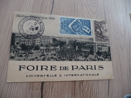 Lettre France Journée Du Timbre 1951 TP N° 497  + Vignette Foire De Paris 1942 Sur CPA Foire - Cachets Commémoratifs