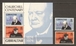 Gibraltar 1974 Mi 319-320 + Block 1 MNH WINSTON CHURCHILL - Sir Winston Churchill