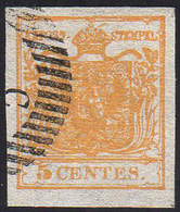 1850 - 5 Cent. Arancio, Carta A Mano Sottile (1h), Perfetto, Usato. Bello! A.Diena.... - Lombardo-Vénétie