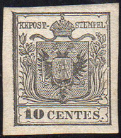 1850 - 10 Cent. Grigio Nero, I Tiratura (2b), Nuovo, Gomma Originale, Perfetto. Splendido E Raro. Qu... - Lombardo-Vénétie