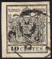 1857 - 10 Cent. Nero, Carta A Macchina (19), Perfetto, Usato. G.Oliva, Ferrario.... - Lombardo-Vénétie