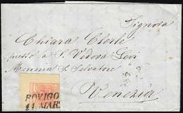 1855 - 15 Cent. Rosso Vermiglio, Carta A Macchina (20), Angolo Di Foglio, Perfetto, Su Lettera Da Ro... - Lombardo-Vénétie