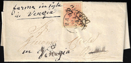 1855 - 15 Cent. Rosso Vermiglio, Carta A Macchina (20), Perfetto, Su Lettera Da Padova 26/2/1855 A R... - Lombardo-Vénétie