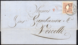 1859 - 10 Soldi Bruno, I Tipo (26), Separato Con Le Forbici Su Due Lati, Su Lettera Da Milano 22/1/1... - Lombardo-Vénétie