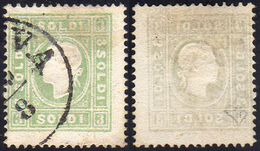 1862 - 3 Soldi Verde Giallo, Decalco Completo (35b), Perfetto, Usato A Padova 2/8. Cert. Diena.... - Lombardo-Vénétie