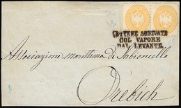 1865 - 2 Soldi Giallo, Dent. 9 1/2 (41L), Due Esemplari, Perfetti, Su Sovracoperta Di Lettera Per Or... - Lombardo-Vénétie