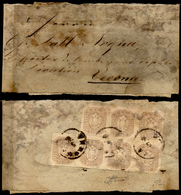 1865 - 1,05 S. Bruno Grigiastro (11), Blocco Di Sette, Tre Esemplari Con Lievi Difetti, Su Fascetta ... - Lombardo-Vénétie