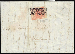 1851 - 3 Kr. Rosso (Austria 3), Bella Varietà Di Clichè, Perfetto, Su Lettera Da Venezia 30/3/1851 (... - Lombardo-Vénétie