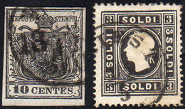 1850/59 - 10 Cent. Nero, Carta A Mano, 3 Soldi Nero, II Tipo (2,29), Perfetti, Entrambi Usati In Aus... - Lombardo-Vénétie