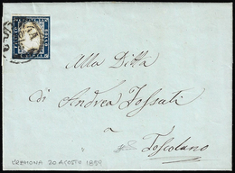 ALTA VALLE DEL TOSCOLANO 1859 - 20 Cent. Azzurro Scuro (15B), Due Margini A Filo, Su Lettera Da Crem... - Lombardo-Vénétie