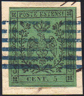 1852 - 5 Cent. Verde, I Emissione (1), Usato Su Piccolo Frammento, Perfetto. Colla, Ferrario.... - Modène