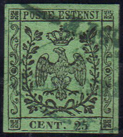 1852 - 25 Cent. Verde, Errore Di Colore (4A), Usato, Perfetto. Raro! Cert. Ferrario.... - Modène