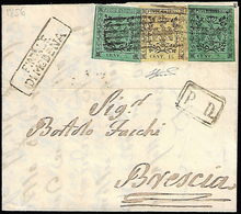 1856 - 5 Cent. Verde, II Emissione, 15 Cent. Giallo (7,3), Perfetti, Su Lettera Da Finale Di Modena ... - Modène