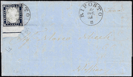 1862 - 20 Cent. Indaco, Non Dentellato In Basso Con Bordo Integrale E Linea Di Riquadro (2l), Su Let... - Autres & Non Classés