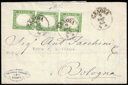 1863 - 5 Cent. Verde (13Ea), Striscia Di Tre, L'esemplare Centrale Senza La "c" Di "franco", Ottimo ... - Autres & Non Classés