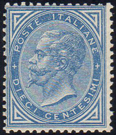 1877 - 10 Cent. Azzurro (27), Discreta Centratura, Gomma Originale, Perfetto. Bello! Cert. Finanziar... - Autres & Non Classés