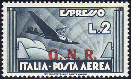 1943 - 2 Lire Ardesia Soprastampa G.N.R. Di Brescia Del II Tipo Oleosa (125/II Nota), Gomma Integra,... - Poste Aérienne