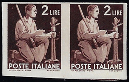 1946 - 2 Lire Democratica, Non Dentellato (552h), Coppia, Gomma Originale, Perfetta. Rara! Ferrario.... - Autres & Non Classés