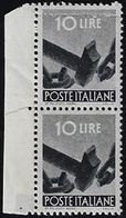 1945 - 10 Lire Democratica, Stampa Su Carta Ricongiunta (558t), Coppia, Gomma Integra, Perfetta. Car... - Autres & Non Classés