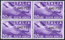 POSTA AEREA 1954 - 50 Lire, Nuovo Tipo Di Soprastampa (22A), Ottima Centratura, Blocco Di Quattro, G... - Autres & Non Classés