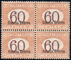 SEGNATASSE 1926 - 60 Cent. Arancio E Bruno, Soprastampa In Basso (25), Blocco Di Quattro, Gomma Inte... - Erythrée