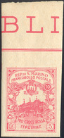 1916 - 10 + 5 Cent. Croce Rossa, Non Dentellato (CEI 50Aa), Bordo Di Foglio In Alto, Gomma Originale... - Autres & Non Classés